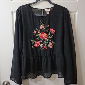 Mossimo Black Sheer Floral Embroidered Top